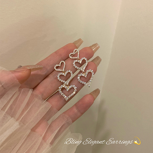 超闪镶钻镂空爱心耳环女2025新款 秋冬耳钉轻奢高级感气质大气 爆款