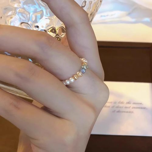 彩色捷克珠珍珠戒指女小众设计