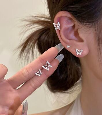 锆石气质女蝴蝶耳钉个性