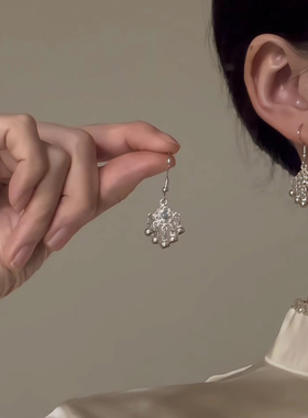 S925银针新中式国风平安锁耳环女高级感轻奢气质耳钉旗袍汉服耳饰