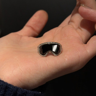 银色仿黑曜石滑雪镜戒指女小众设计独特气质食指戒轻奢高级感指环