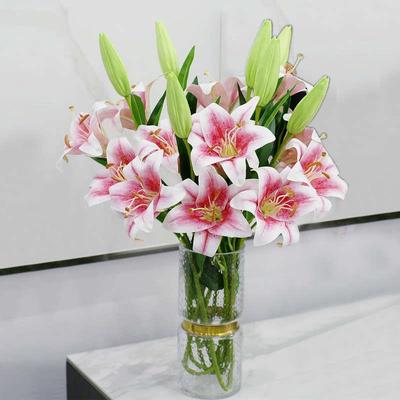 高档仿真百合假花干花塑料花束插花百合花仿真花高端花瓶摆件客厅