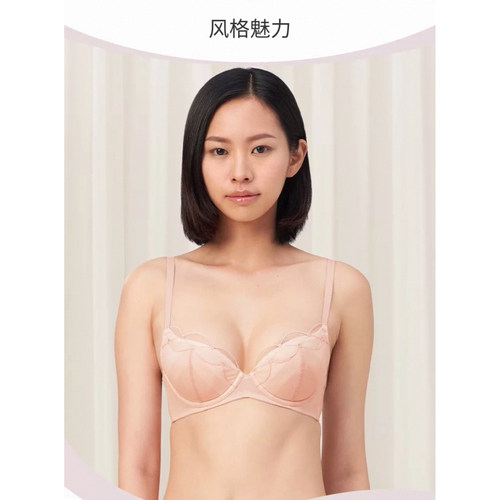 D42-黛-大胸显小风格魅力薄杯插片袋蕾丝有钢圈内衣文胸-16R8938