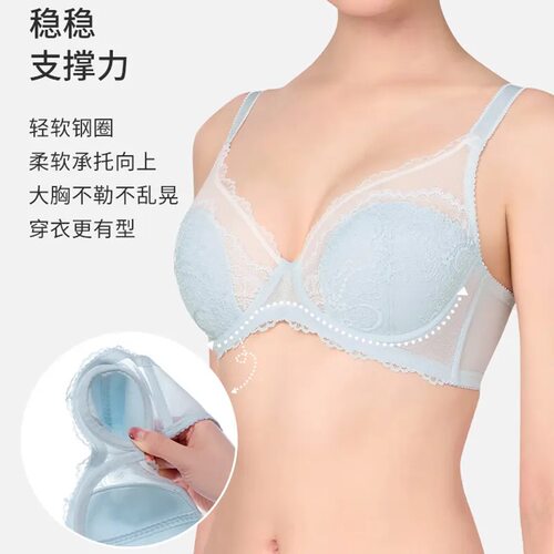 新11-黛-3.0升级泡芙杯大胸显小薄软钢圈防下垂女内衣文胸E004310
