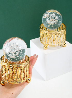 新款创意水晶球摆件家居桌面装饰金属摆件品时尚办公室铁艺