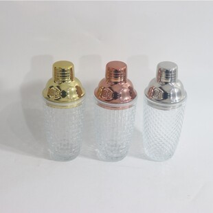 新款玻璃杯调酒器冰花玻璃杯不锈钢盖子调酒杯鸡尾酒调酒器摇摇