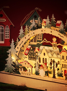 木制圣诞LED桥灯摆件 圣诞场景装饰品 家居半圆形创意摆饰气氛灯