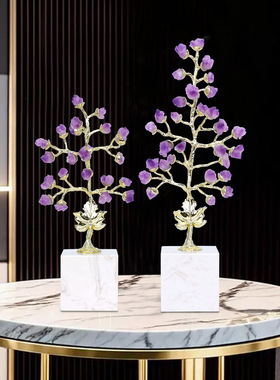 轻奢紫葡萄树大理石底座摆件家居感客厅软装家居装饰品