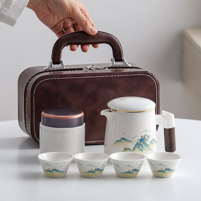 便携式陶瓷旅行茶具套装简约户外露营喝茶装备随身野外野餐快客杯