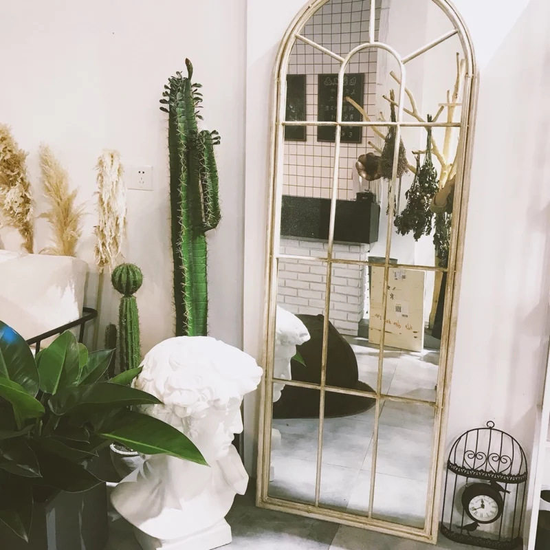 美式铁艺假窗镜框卧室家居拼接全身镜壁挂金属试衣镜可批钢化镜