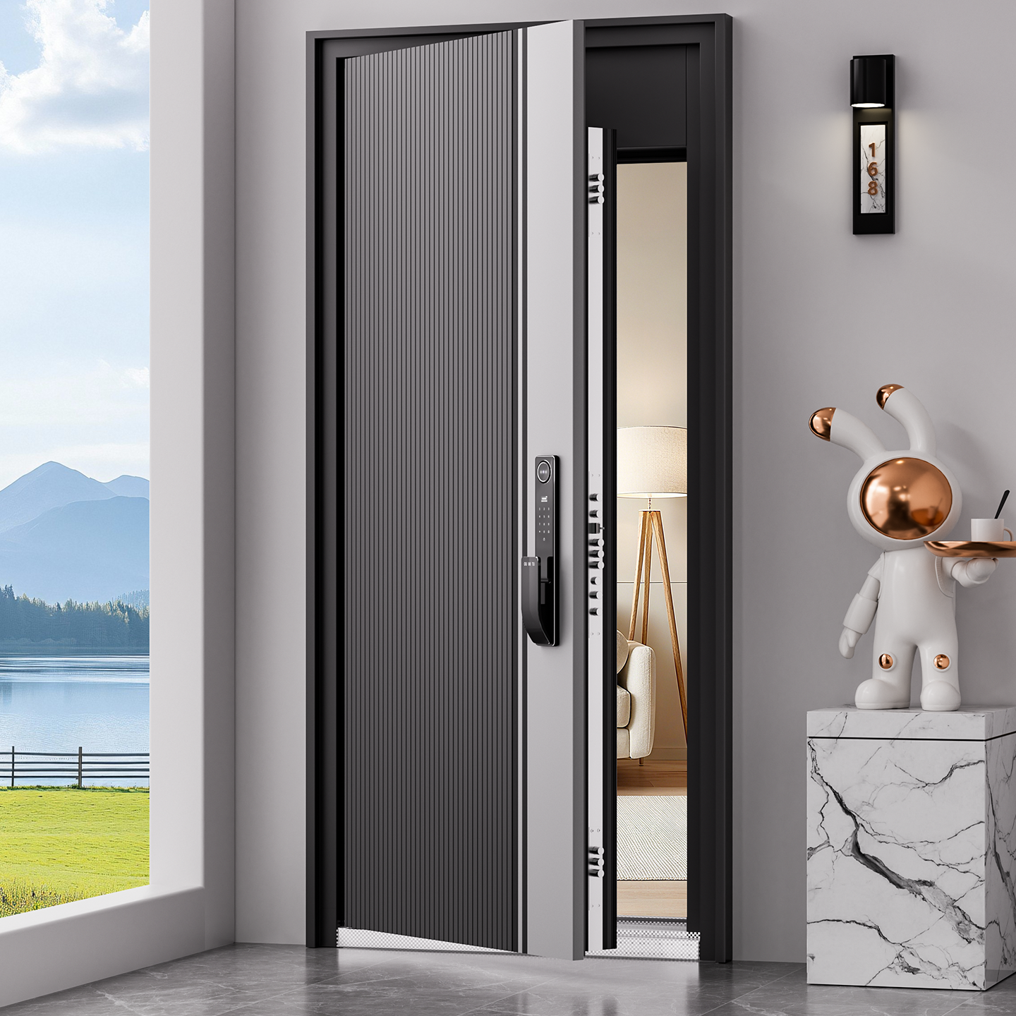 2026甲级防盗门智能指纹锁5D人脸识别钢断桥氟碳漆静音入户安全门