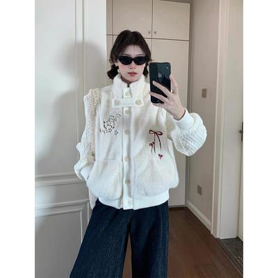 白色貂皮天鹅绒针织女开衫冬季新韩式慵懒风格高端软蜡加厚短毛衣