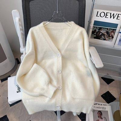 2025新款春季毛茸茸针织毛衣开衫外套女小个子加厚保暖长袖上衣女