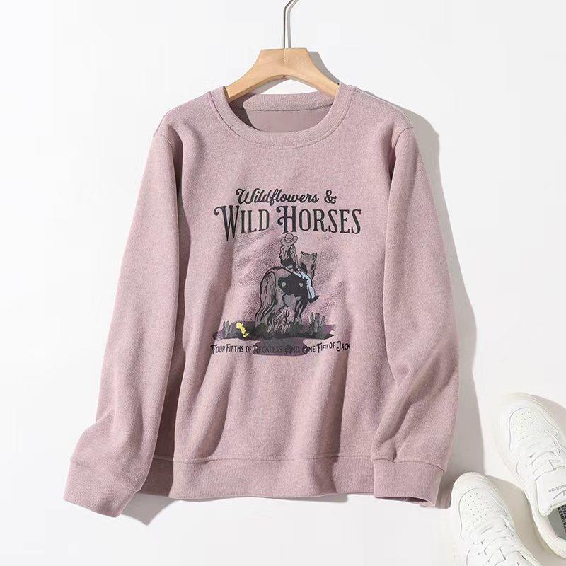 无所畏惧 西部女孩加绒长袖卫衣秋冬覆古休闲上衣打底可外穿穿搭