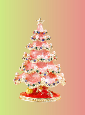 货源圣诞树家居摆件珐琅工艺圣诞节小礼物合金首饰盒