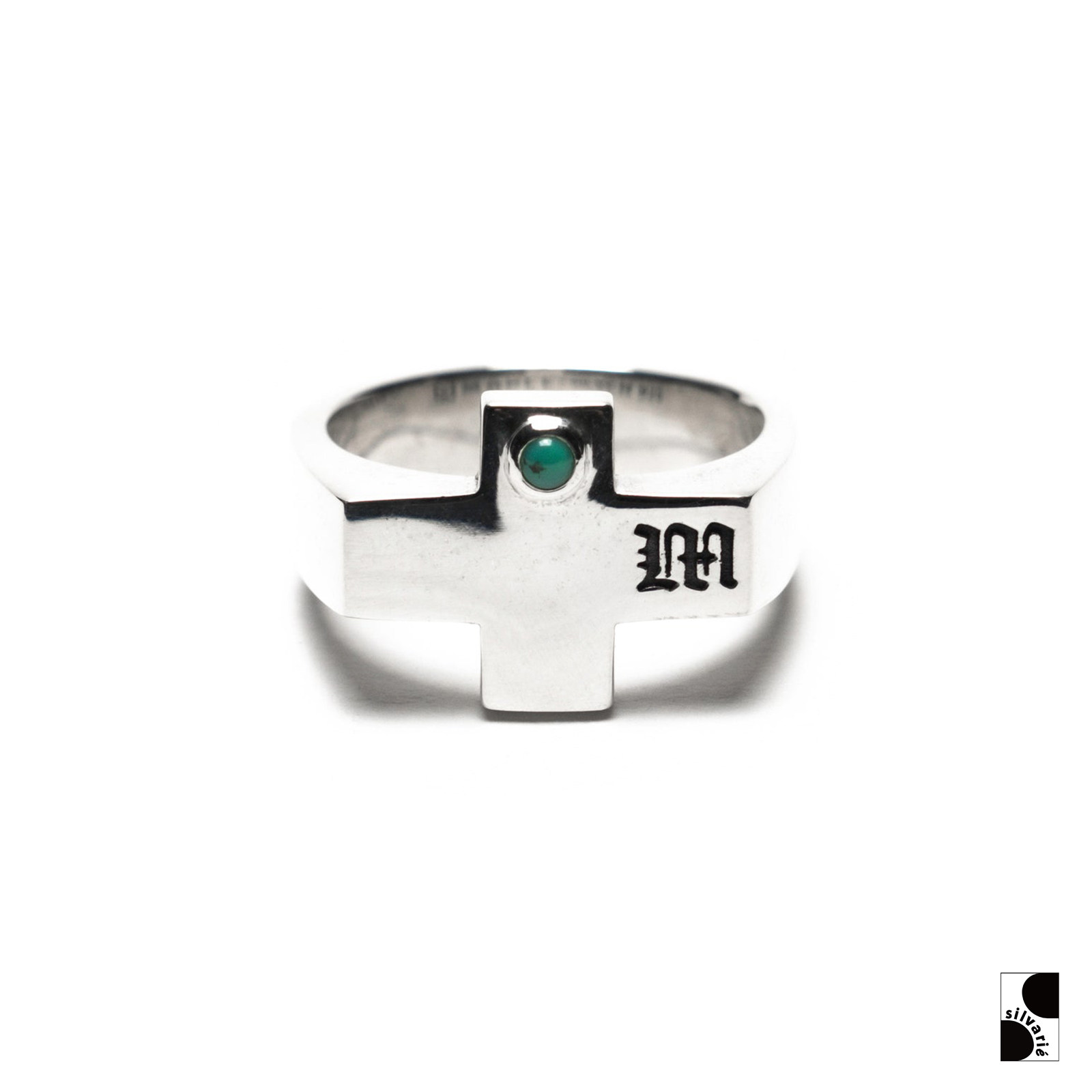 =silvarie=MAPLE 加拿大街头潮流 绿松石点缀十字架纯银戒指男女