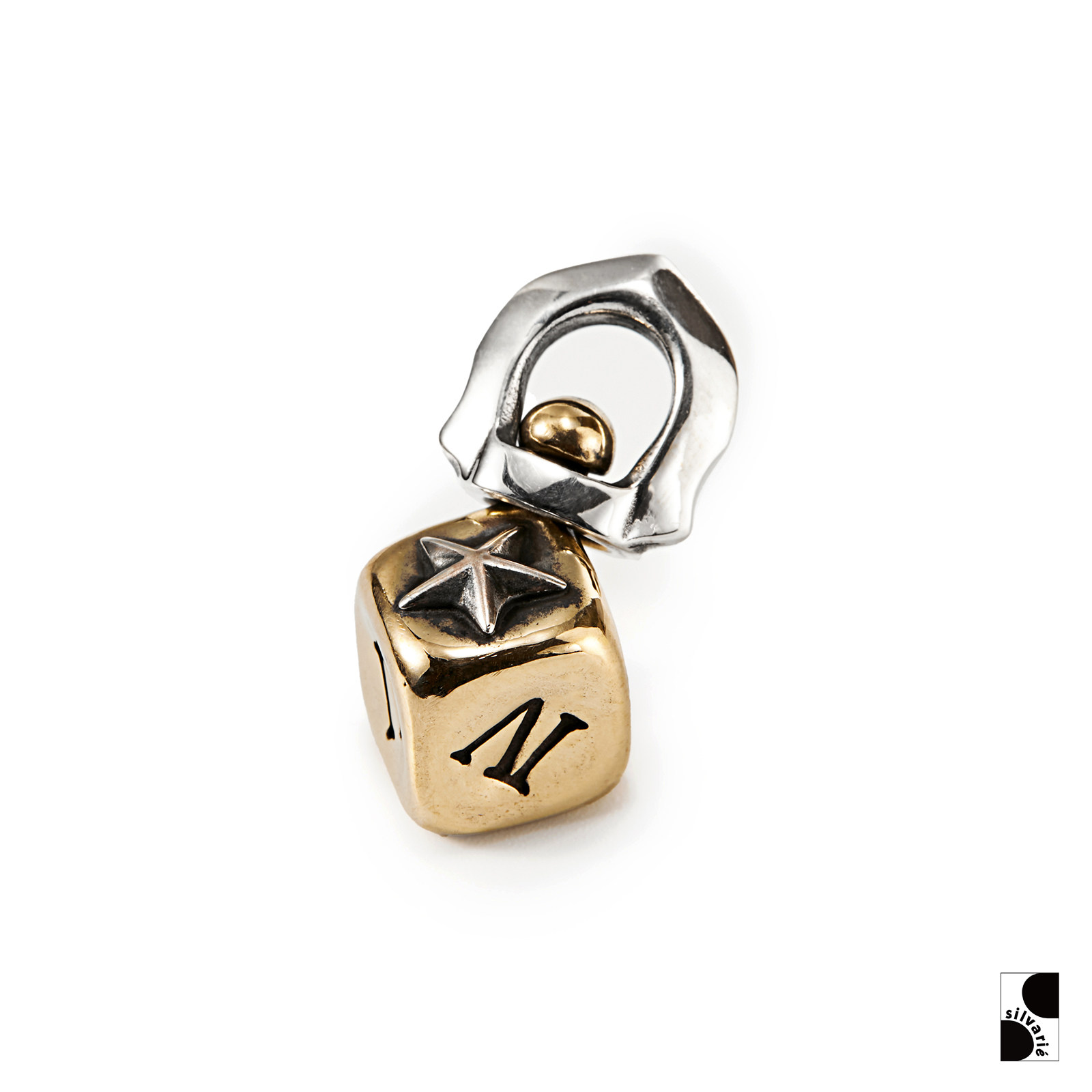 =silvarie=galcia 日本制复古机车做旧星星硬核黄铜纯银骰子吊坠