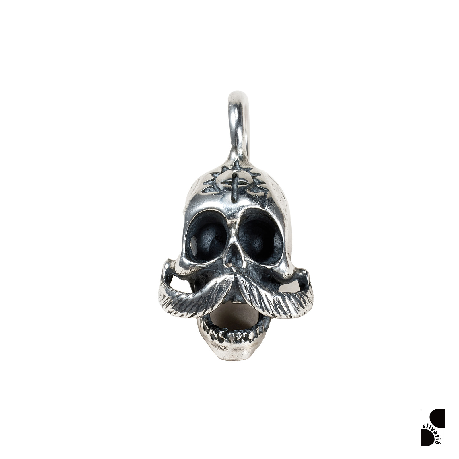 GALCIA男纯银胡子骷髅吊坠项坠