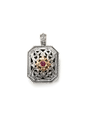 希腊古典镂空立体金花红宝石吊坠