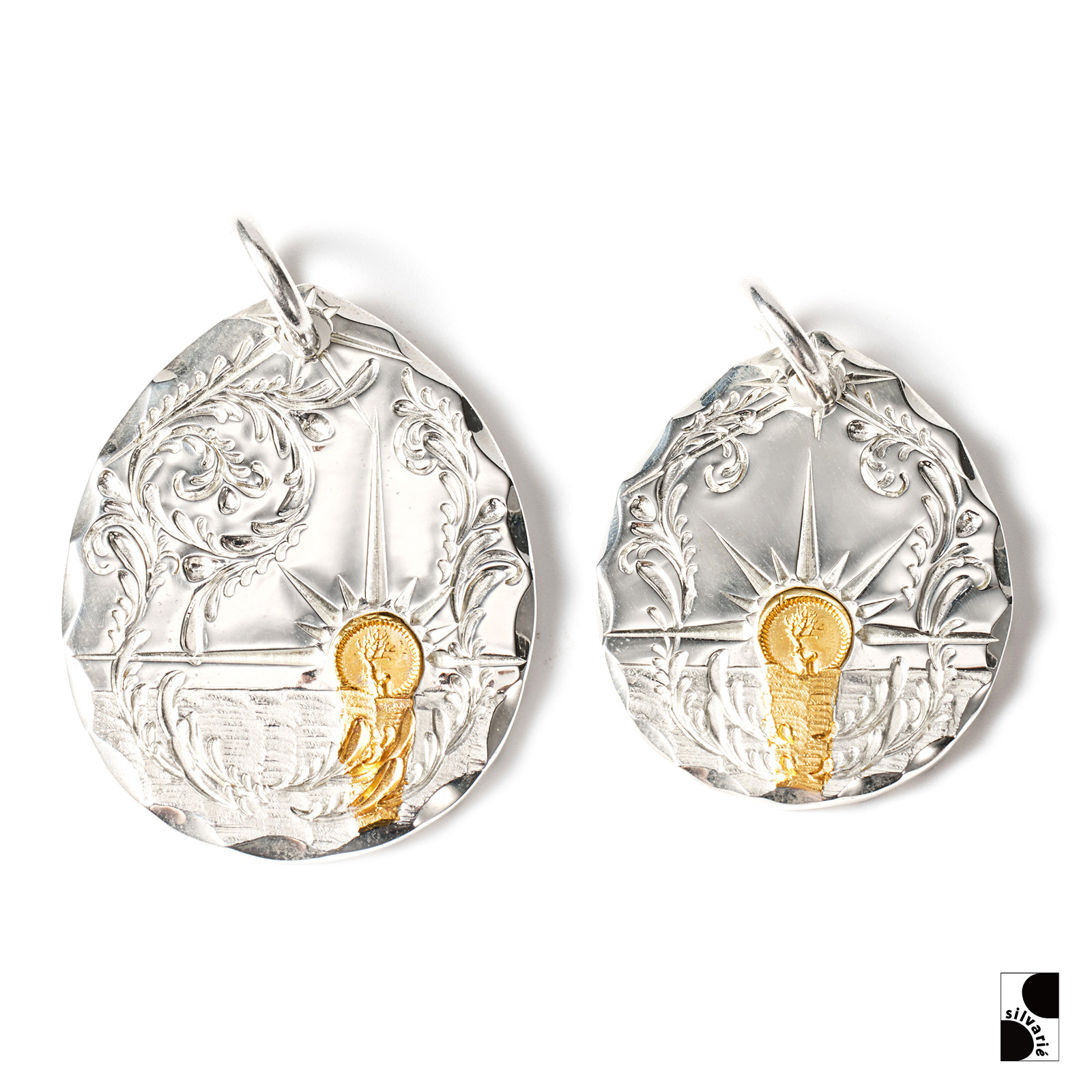 =silvarie=wild wood 纯银点金日出太阳银饼 民族风唐草纹银饼男