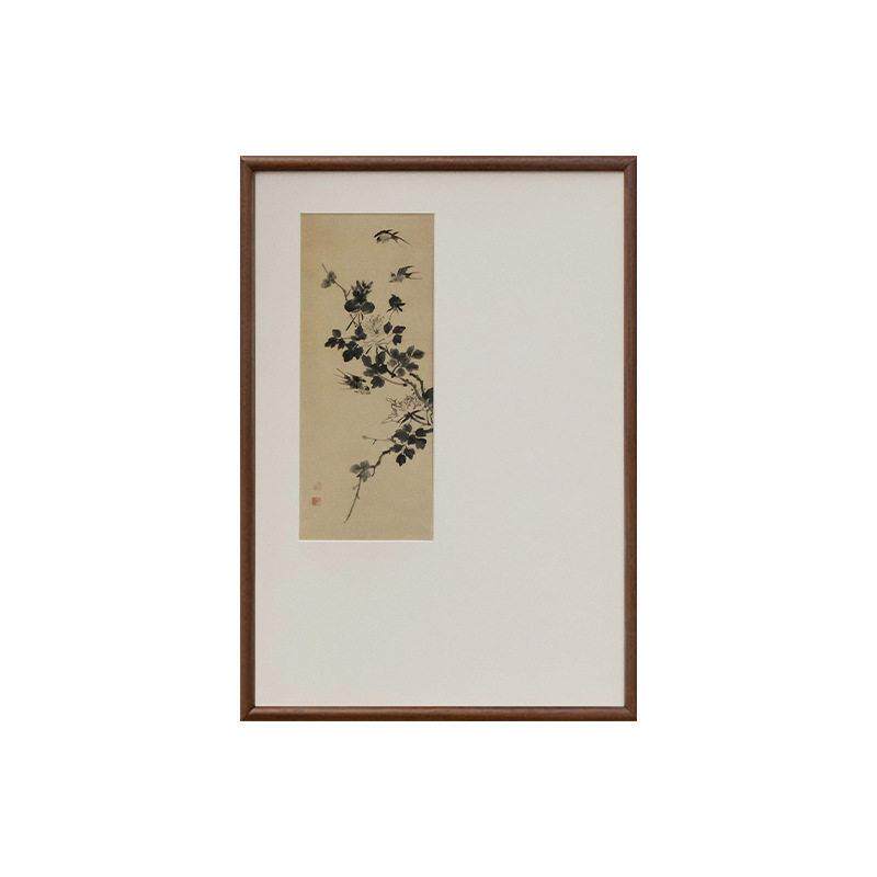 燕衔春禧新中式电表箱挂画禅意书房茶室墙饰实木画框好寓意装饰画