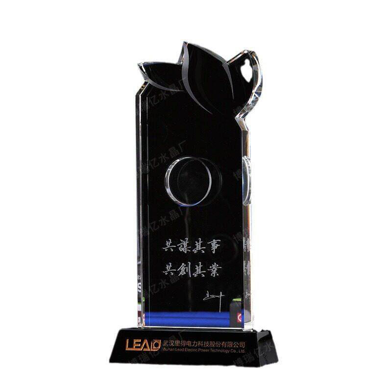 水晶镶币定制造型冰山水晶打孔定做公司企业上市纪念周年庆典礼品