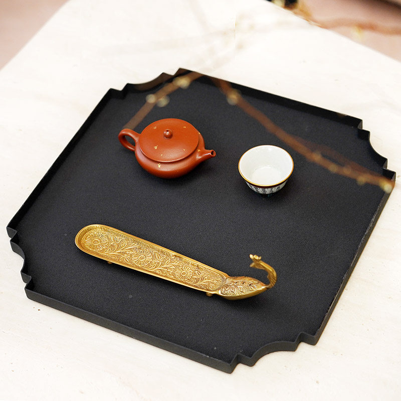 新中式黑色几何磨砂金属托盘禅意茶室茶盘桌面装饰收纳盘家居摆件