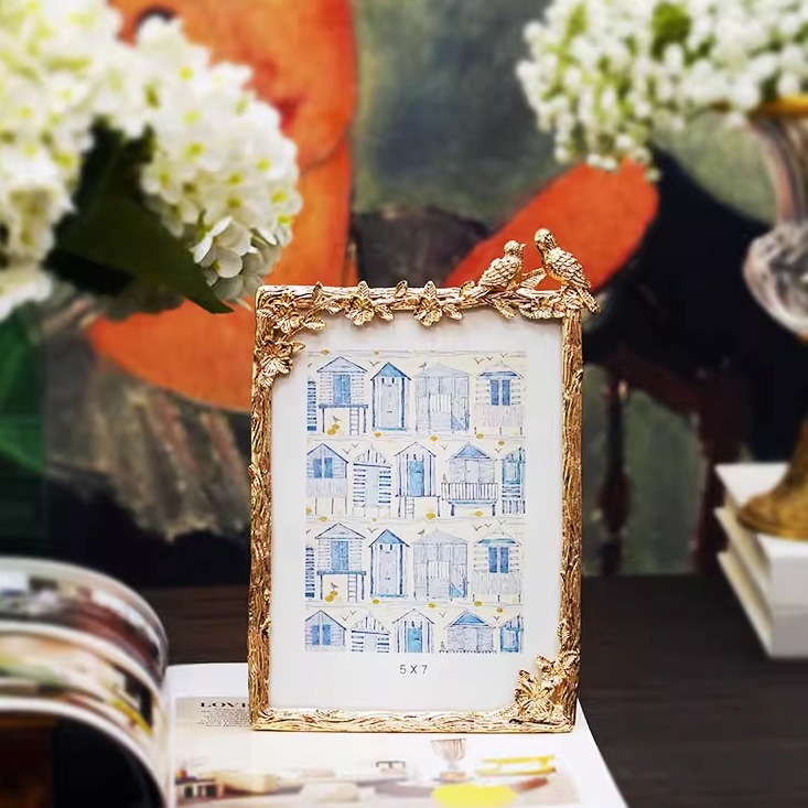 金色双鸟枝头浪漫轻奢相框摆台高级感创意照片框艺术感装饰相架