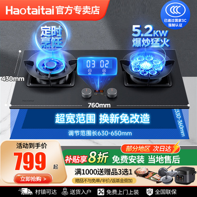 Haotaitai燃气灶双灶家用防干烧九腔猛火天然气煤气灶定时X92-D