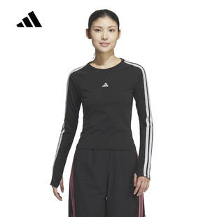 adidas阿迪达斯三条纹舞动系列运动上衣2026春女长袖T恤 KS0030