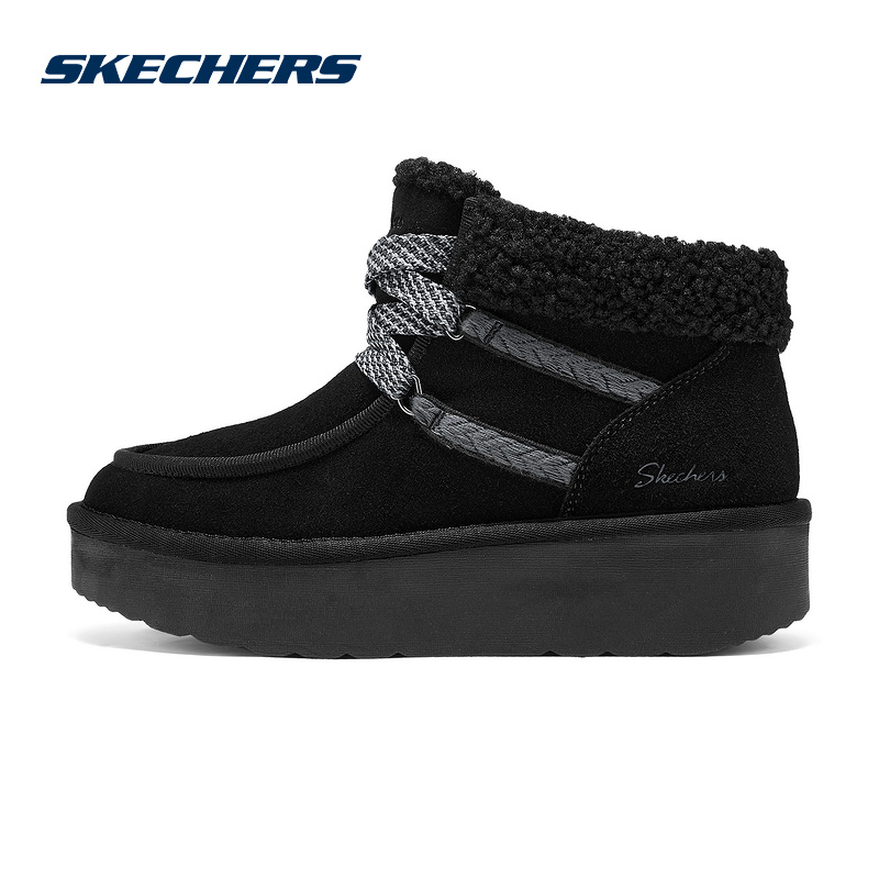 Skechers斯凯奇25冬女鞋加绒保暖雪地靴厚底增高短靴169142/BBK