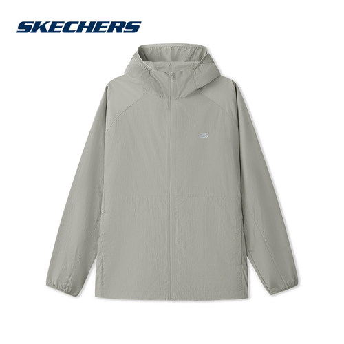 SKECHERS斯凯奇连帽防风夹克2026夏新款纯色男梭织外套 L226M027