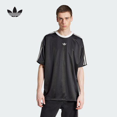 adidas阿迪达斯三叶草提花球衣2025夏秋男光泽质感短袖T恤JW5876
