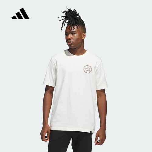 adidas阿迪达斯后背印花半袖2025秋男白色简约宽松短袖T恤 JN2512