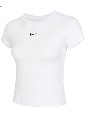 耐克女短袖夏季刺绣LOGO圆领透气运动休闲高腰半袖T恤FV5509-100