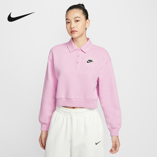 Nike耐克加绒卫衣女冬季新款运动休闲短款翻领套头衫IM7487-623