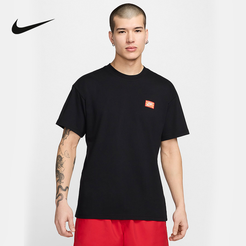Nike耐克短袖男夏新款笑脸印花宽松运动透气黑色棉T恤FV3721-010