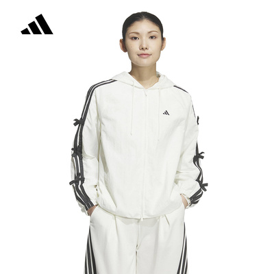 adidas阿迪达斯三条纹舞动系列拒水连帽外套26春女梭织夹克KR7602