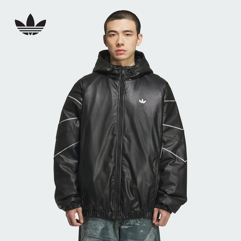 adidas阿迪达斯冬三叶草新款保暖运动连帽夹克中性短棉服 KC