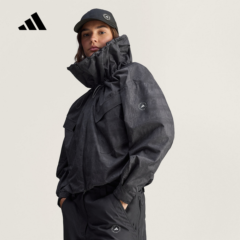 adidas阿迪达斯个性大领口外套2025秋女鳄鱼纹印花梭织夹克JV7035