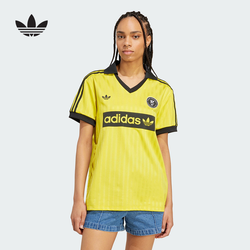 adidas阿迪达斯三叶草休闲复古足球风运动翻领POLO球衣短袖JY3544