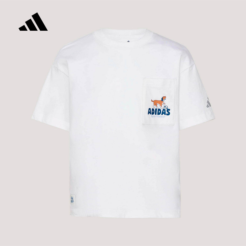 adidas阿迪达斯半袖夏男大童舒适纯棉休闲新款运动短袖上衣KG5992图片