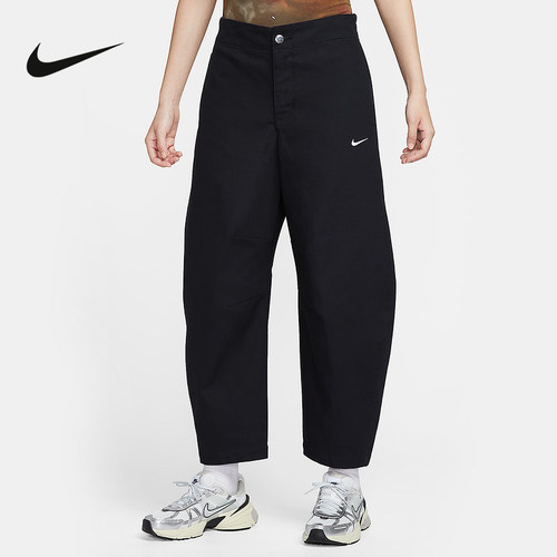 NIKE耐克女裤棉质九分裤冬季刺绣小勾厚实梭织休闲长裤HV2087-010