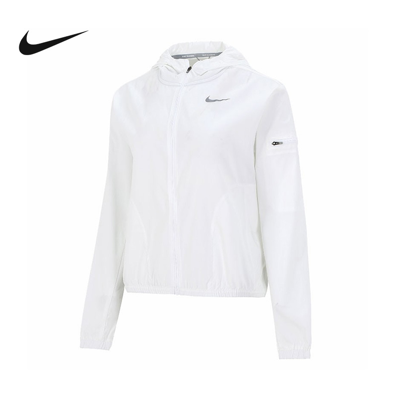 耐克跑步训练运动服白色连帽夹克