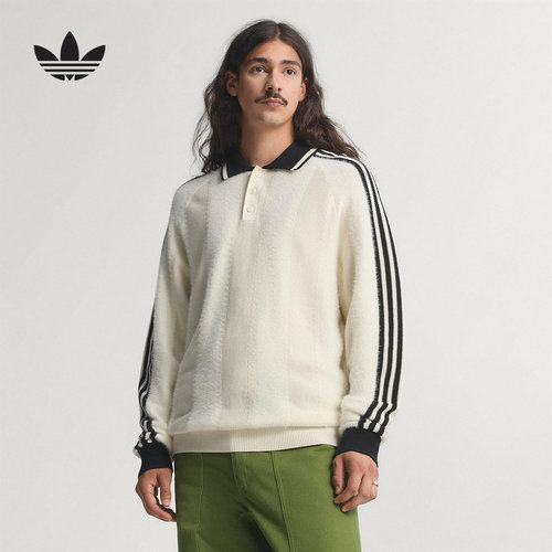 adidas阿迪达斯三叶草套头衫翻领polo衫冬季新款男子针织衫JX3836