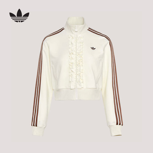 adidas阿迪达斯优雅针织荷叶边运动夹克26新款早春薄外套 KU9388