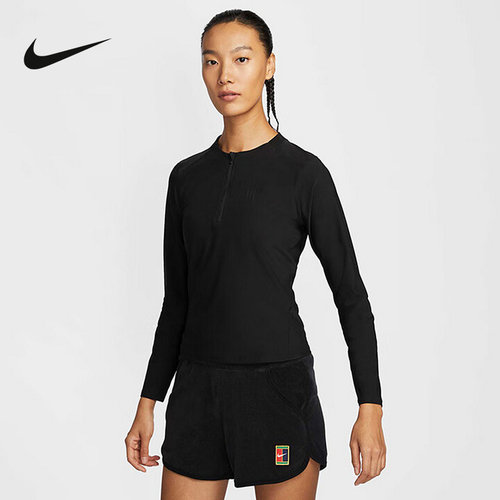 NIKE耐克Dri-FIT女子速干网球上衣运动长袖T恤针织衫FZ6738-010