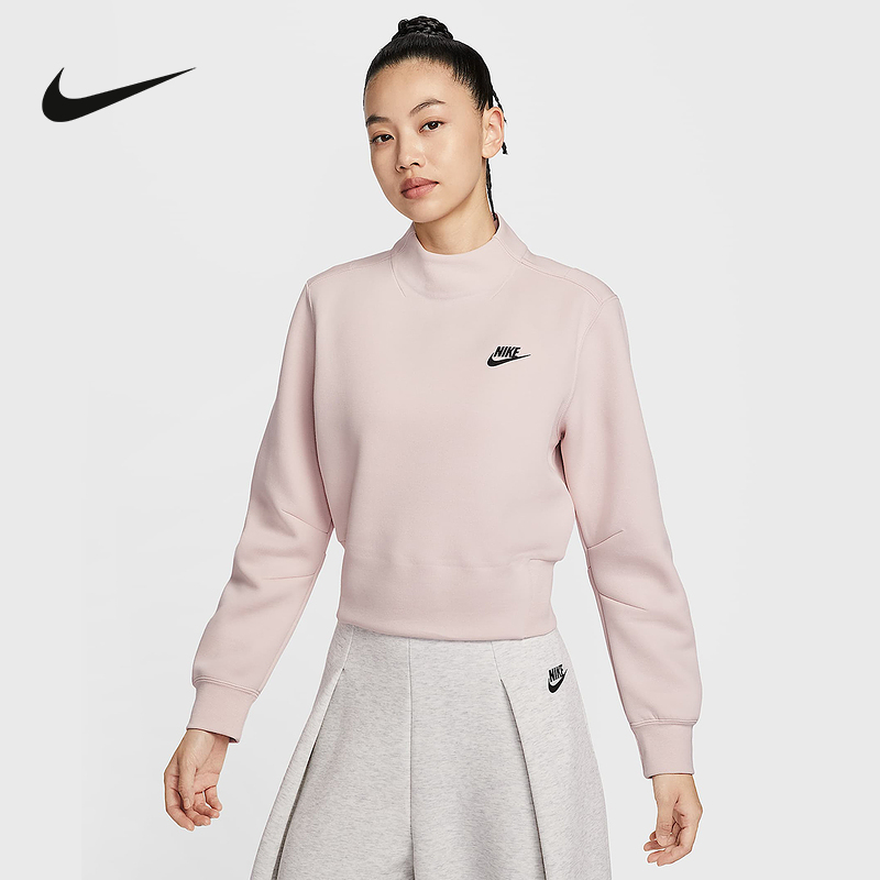 Nike耐克女秋休闲印花小标简约运动卫衣套头企领套头衫HV2797-667
