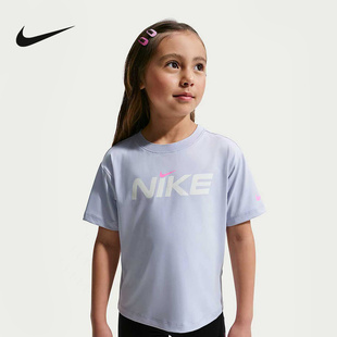 NIKE耐克女幼童短袖休闲圆领拼接网眼速干透气运动T恤IW1763-055