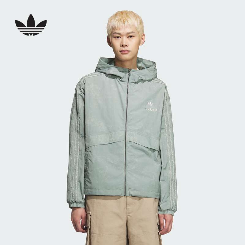 adidas阿迪达斯三叶草情侣款经典运动连帽夹克外套防风服 KC1434